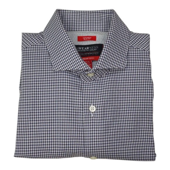 Kenneth Cole Other - Awearness Kenneth Cole Non-Iron Slim Fit Dress Shirt 16.5 32/33 Navy Long Sleeve
